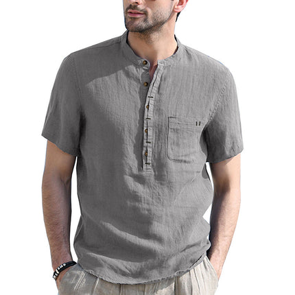 Men's Fashion Casual Solid Color Short-sleeved Shirt