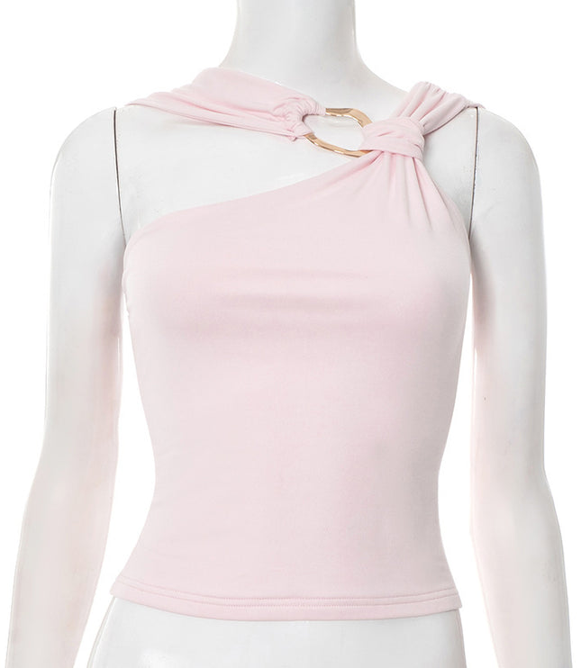 Irregular Collar Metal Decorative Top For Women