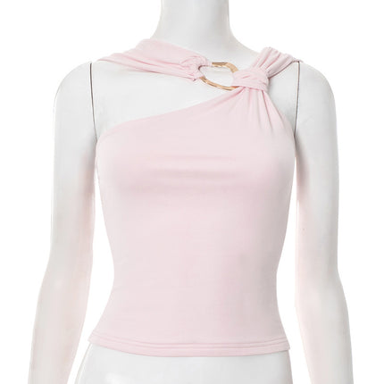 Irregular Collar Metal Decorative Top For Women