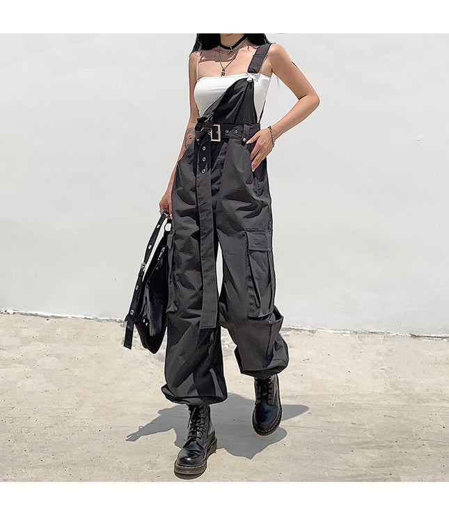 Loose Footband Casual Black Overalls