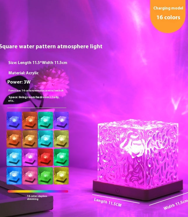 LED Water Ripple Ambient Night Light USB Rotating Projection Crystal Table Lamp RGB Dimmable Home Decoration 16 Color Gifts