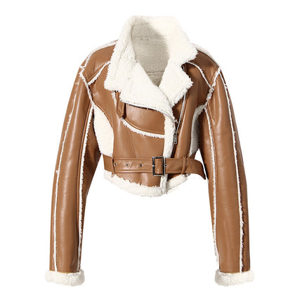 Women's Fashion Simple Leather Short Padded Clothes