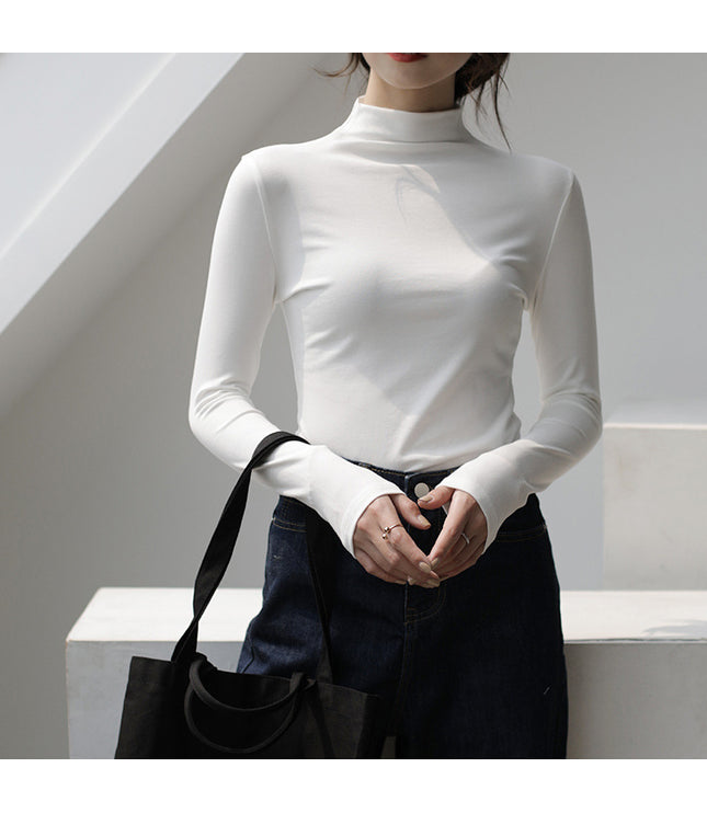 Half Turtleneck Solid Color Inner Wear Slim Fit Long-sleeved T-shirt Women