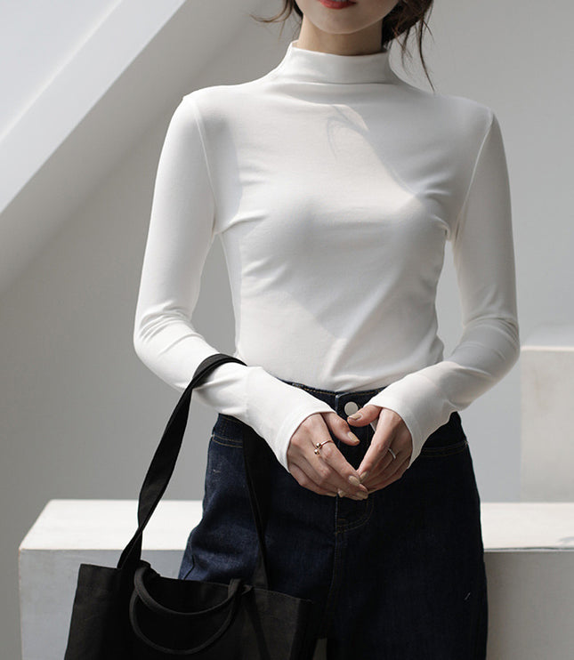 Half Turtleneck Solid Color Inner Wear Slim Fit Long-sleeved T-shirt Women