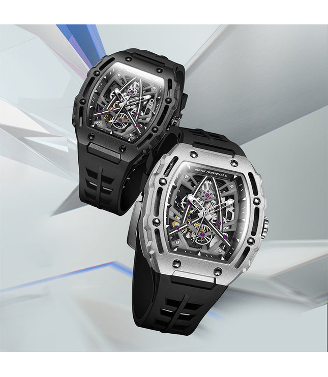 Men's Barrel-shaped Hollow Automatic Mechanical Watch