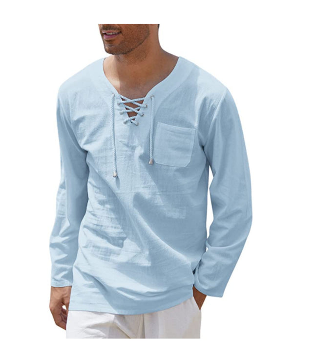 Men's Fashion Casual Lace Up Long Sleeve Shirt