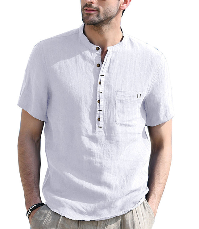 Men's Fashion Casual Solid Color Short-sleeved Shirt