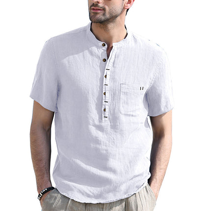 Men's Fashion Casual Solid Color Short-sleeved Shirt