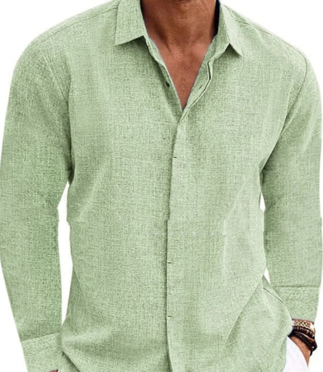 Long Sleeve T-shirt Undershirt Solid Color Long Sleeve Cotton Linen Shirt Men