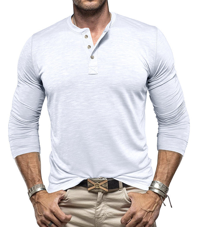 Men's Long-sleeved Henry Collar T-shirt