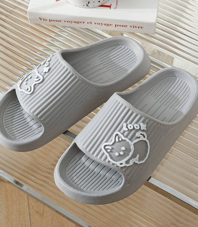 Cute Cat Slippers Summer Women Home Shoes Bath Thick Platform Non-Slip Slides Indoor Outdoor