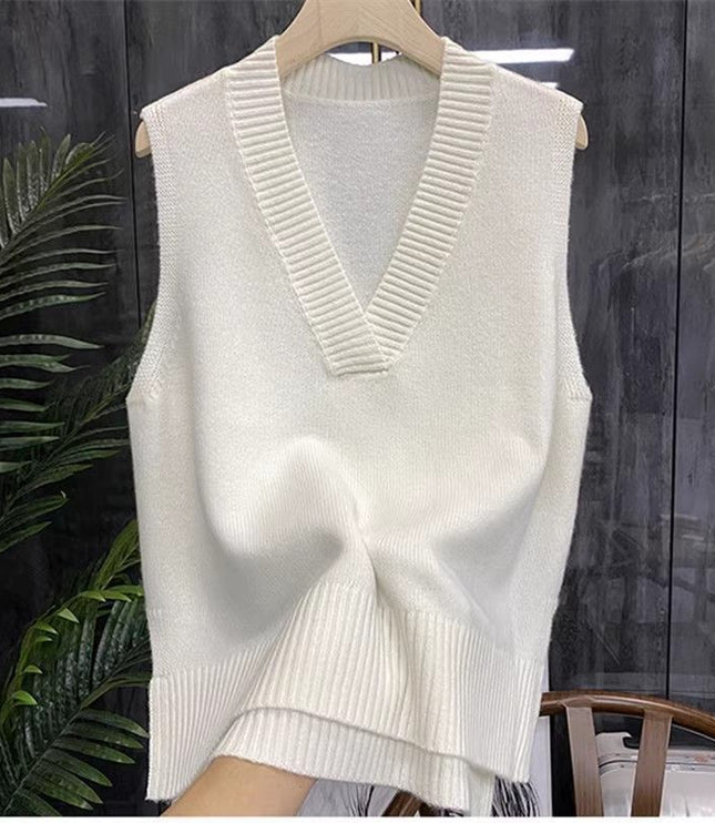 Inner Wear Sleeveless Knit Vest Collar Sweater Vest For Women