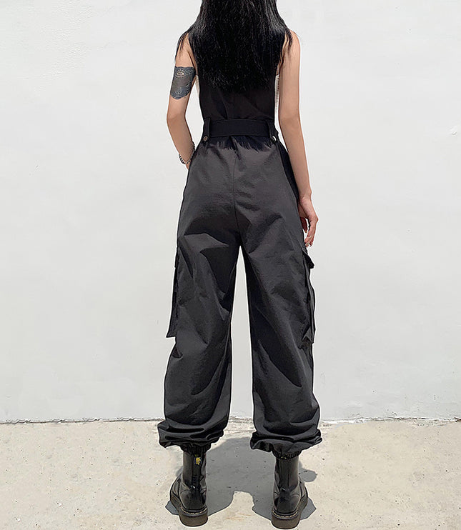 Loose Footband Casual Black Overalls