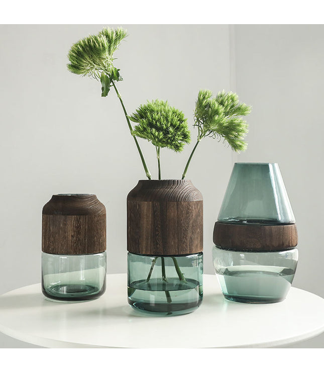 Nordic Glass Vase with Solid Wood Lid