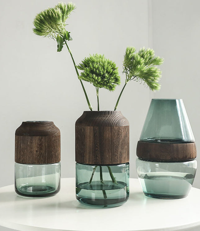 Nordic Glass Vase with Solid Wood Lid