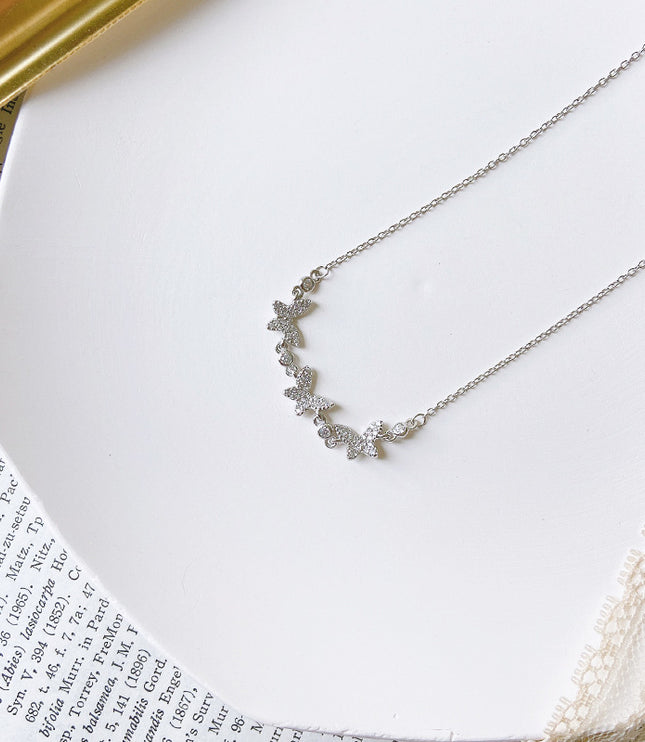 Mixed Gem Pendant Necklace – Adjustable Cross Chain in Platinum or Rose Gold
