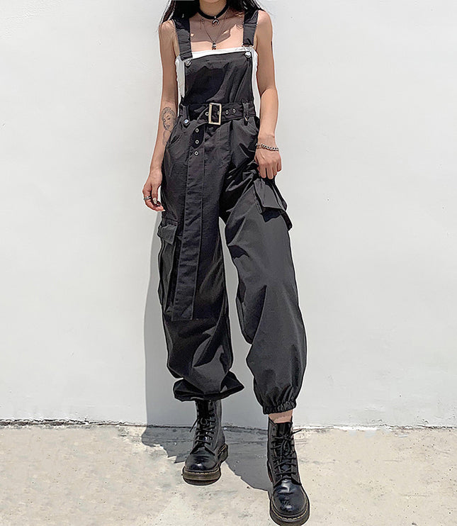 Loose Footband Casual Black Overalls