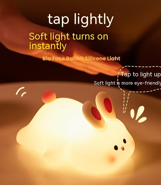 Cute LED Night Light Touch Sensor Cartoon Kid's Nightlights Big Face Rabbit Silicone Night Light Christmas Gift Bedside Lamp Home Decor
