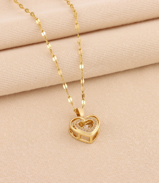 Women’s Love Heart Necklace – Durable Titanium Steel with Rose Gold Finish