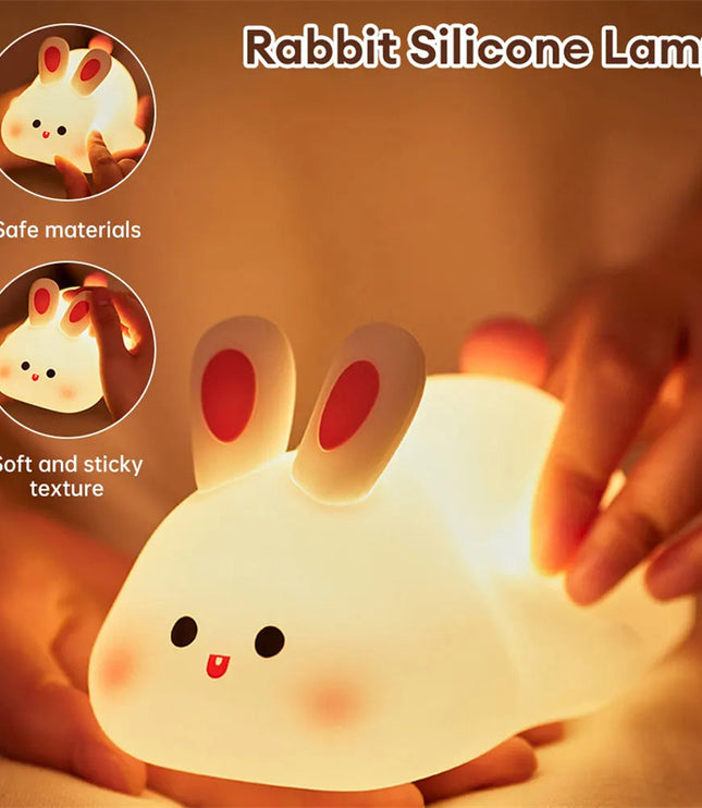 Cute LED Night Light Touch Sensor Cartoon Kid's Nightlights Big Face Rabbit Silicone Night Light Christmas Gift Bedside Lamp Home Decor