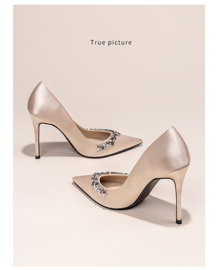 Women's Stiletto Pointed Toe French Style Rhinestone High Heels