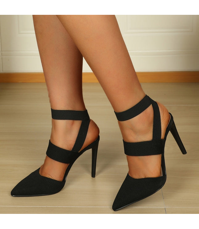 Closed Toe Back Empty Elastic Band Stretch High Heels Pointed Sandals
