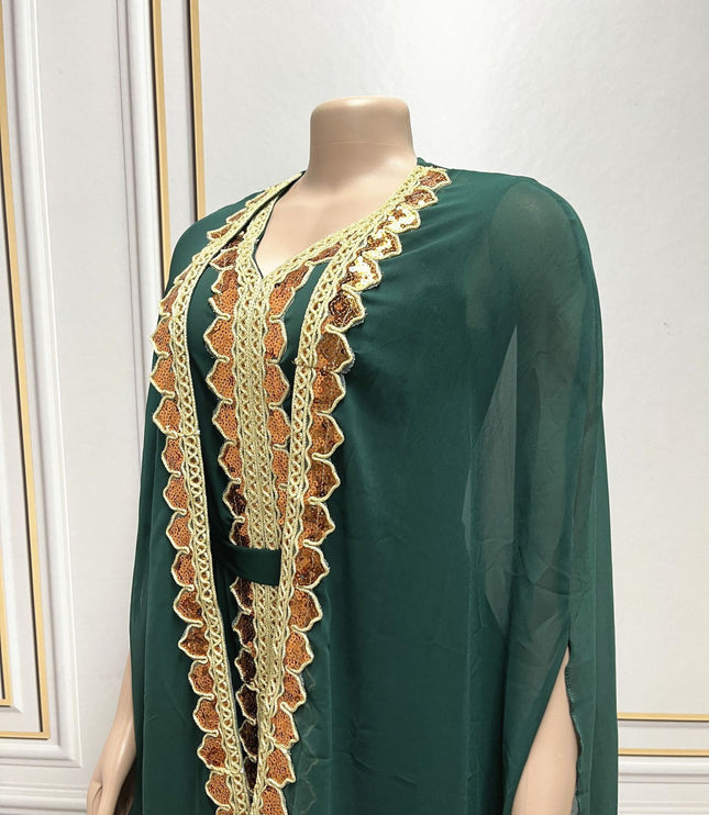 Middle East Muslim Women's Wear Sequined Gown Suit Dress Cape Robe
