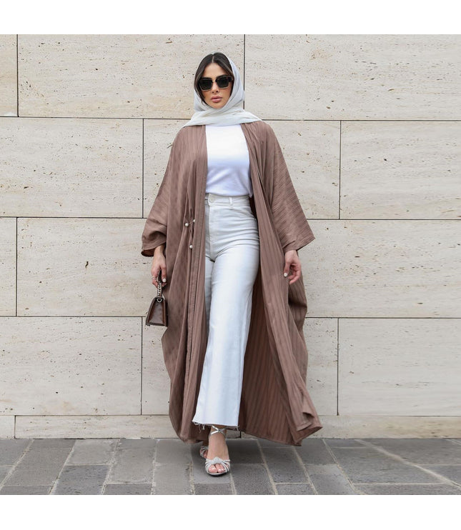 Muslim Women's Wear Modest Modern Fashion Turkish Striped Casual Plus Size Abaya Cardigan Robe