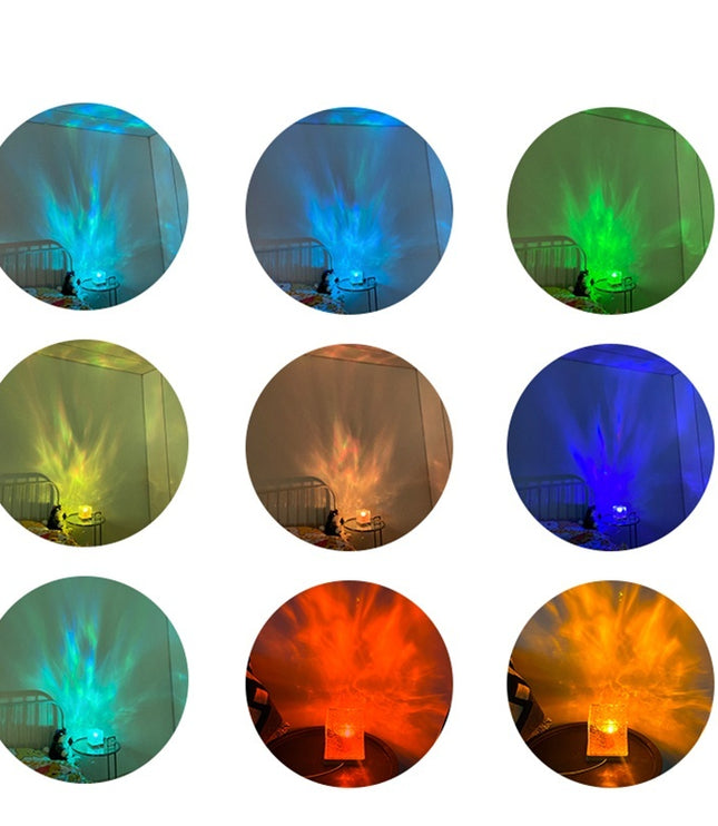 LED Water Ripple Ambient Night Light USB Rotating Projection Crystal Table Lamp RGB Dimmable Home Decoration 16 Color Gifts