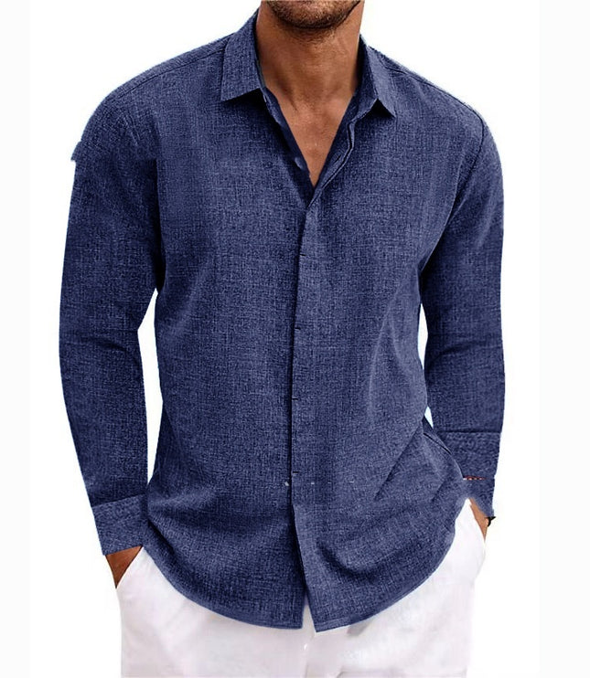 Long Sleeve T-shirt Undershirt Solid Color Long Sleeve Cotton Linen Shirt Men