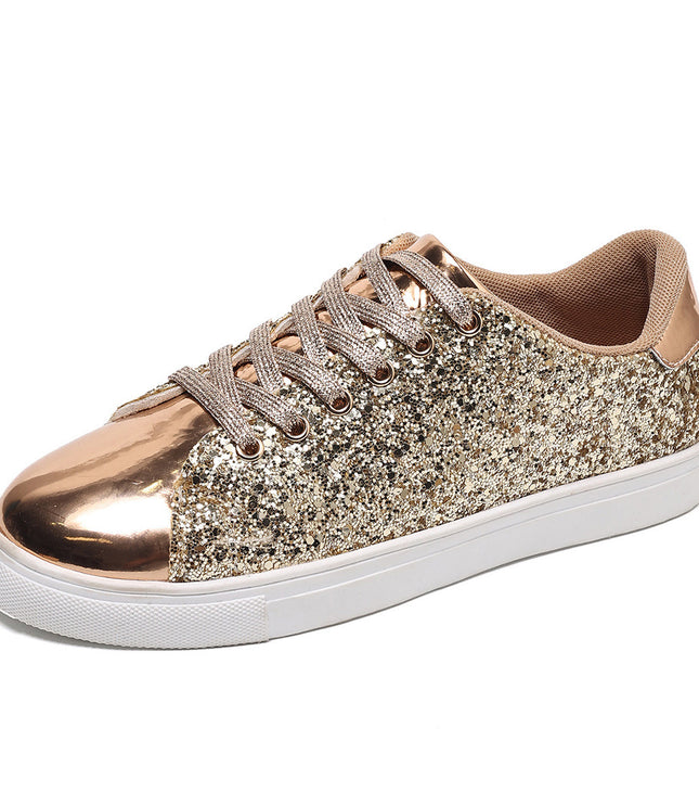 Plus Size Sequined Front Lace-up Solid Color Plus Size Board Shoes