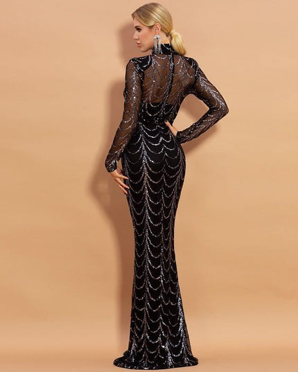 Sequins Women Maxi Dresses Long Sleeve Female Party Dresses