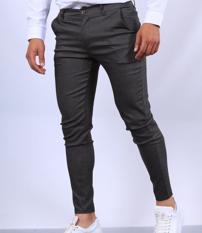 Men's Slim Button Trousers Fashion Solid Office Versatile Long Pencil Pants
