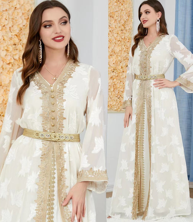 New National Style Embroidered V-neck Elegant Temperament Dress