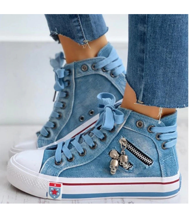 Large Size Flat Lace-up Breathable High-top Women's Shoes