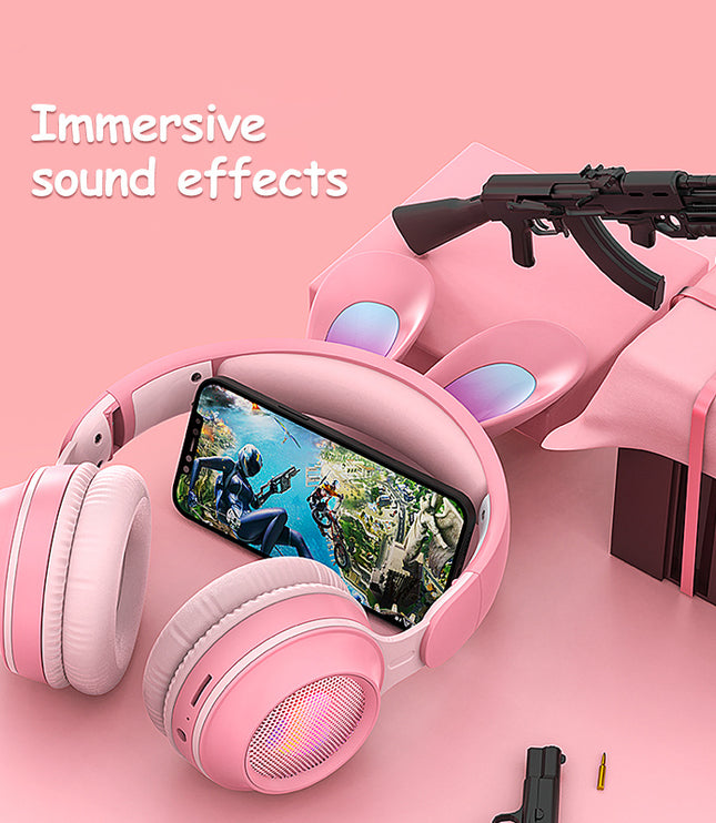 Rabbit Ear Headphones Wireless Luminous Extendable Wheat Headphones
