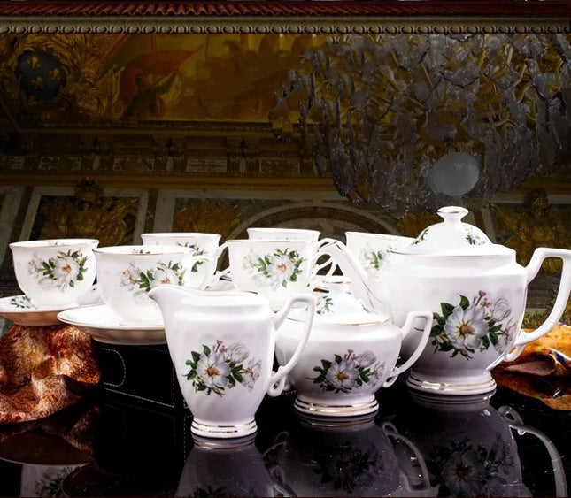 Hot Sale New Design Elegant Promotion Exquisite Decal Craft Porcelain Tea Coffee Set