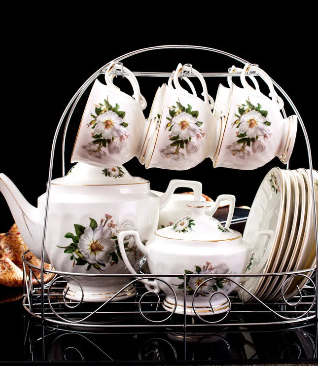 Hot Sale New Design Elegant Promotion Exquisite Decal Craft Porcelain Tea Coffee Set
