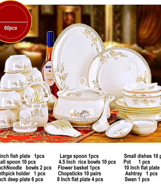 60 Heads jingdezhen ceramics chinese dishes dish set Tableware посуда Soup Bowl Salad Noodles Bowl Plate Dinnerware Sets