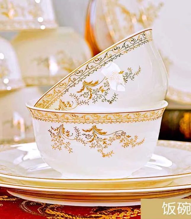 60 Heads jingdezhen ceramics chinese dishes dish set Tableware посуда Soup Bowl Salad Noodles Bowl Plate Dinnerware Sets