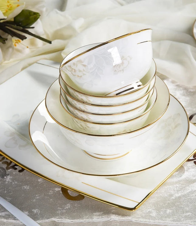 Wholesale 60 PCS Plate Bowl Dinnerware Flower Pattern Fine Bone China Dinner Sets