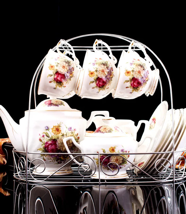 Hot Sale New Design Elegant Promotion Exquisite Decal Craft Porcelain Tea Coffee Set