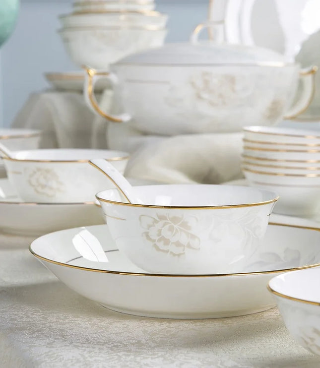 Wholesale 60 PCS Plate Bowl Dinnerware Flower Pattern Fine Bone China Dinner Sets