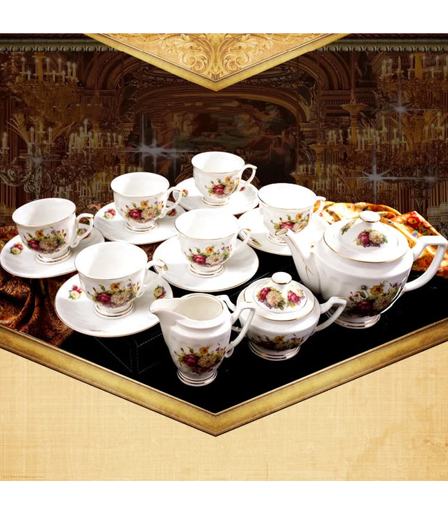 Hot Sale New Design Elegant Promotion Exquisite Decal Craft Porcelain Tea Coffee Set