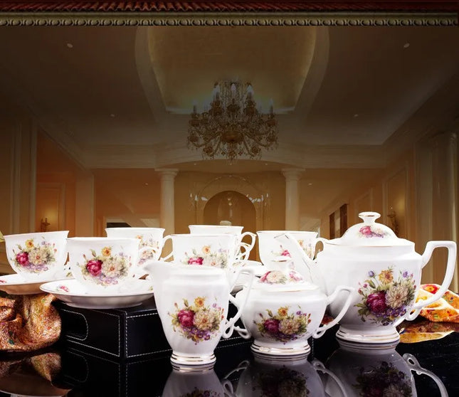 Hot Sale New Design Elegant Promotion Exquisite Decal Craft Porcelain Tea Coffee Set