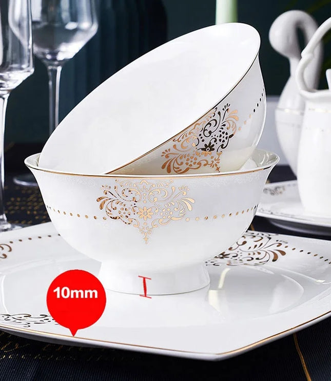 Wholesale Ceramic Plate Dinnerware 60 Pieces Luxury Gold Rim Bone China Dinner Sets