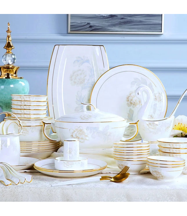 Wholesale 60 PCS Plate Bowl Dinnerware Flower Pattern Fine Bone China Dinner Sets