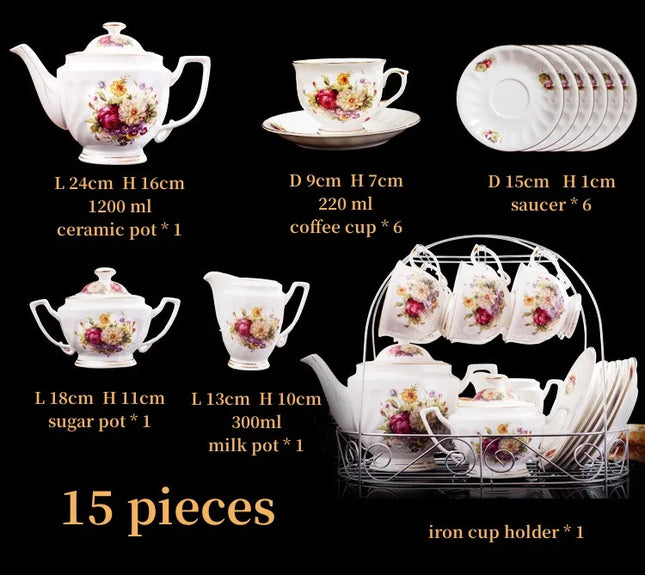 Hot Sale New Design Elegant Promotion Exquisite Decal Craft Porcelain Tea Coffee Set