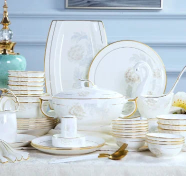 Wholesale 60 PCS Plate Bowl Dinnerware Flower Pattern Fine Bone China Dinner Sets