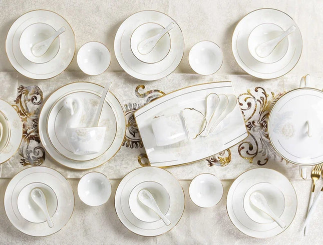Wholesale 60 PCS Plate Bowl Dinnerware Flower Pattern Fine Bone China Dinner Sets
